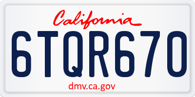 CA license plate 6TQR670