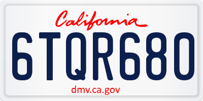 CA license plate 6TQR680