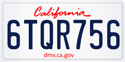 CA license plate 6TQR756