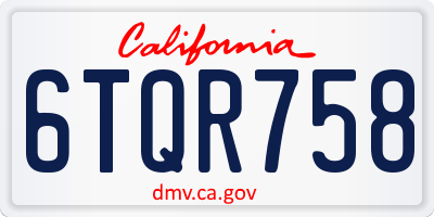 CA license plate 6TQR758