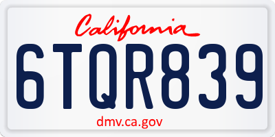 CA license plate 6TQR839