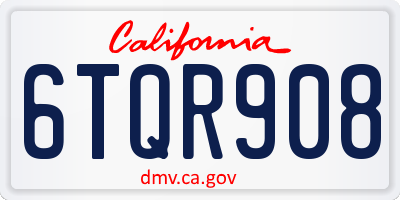 CA license plate 6TQR908