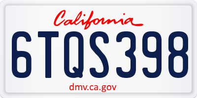 CA license plate 6TQS398