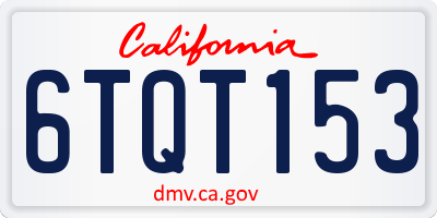 CA license plate 6TQT153