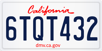 CA license plate 6TQT432