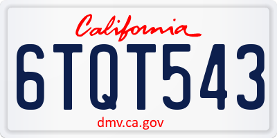 CA license plate 6TQT543