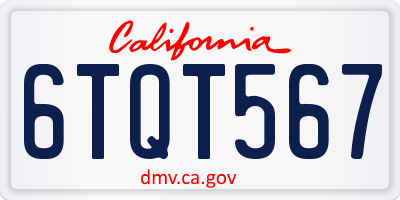 CA license plate 6TQT567
