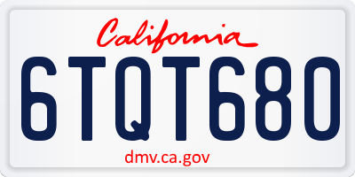 CA license plate 6TQT680