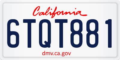 CA license plate 6TQT881