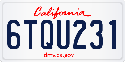 CA license plate 6TQU231