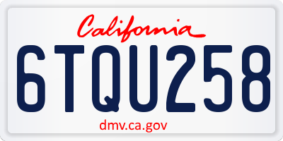 CA license plate 6TQU258
