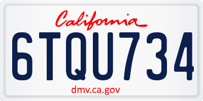 CA license plate 6TQU734