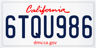 CA license plate 6TQU986