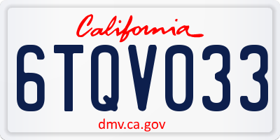CA license plate 6TQV033