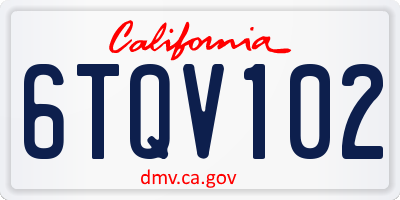CA license plate 6TQV102