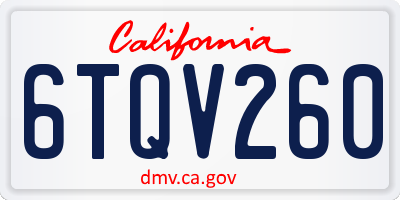 CA license plate 6TQV260