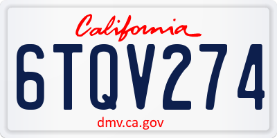 CA license plate 6TQV274