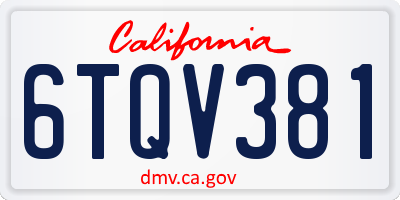 CA license plate 6TQV381