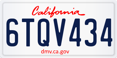 CA license plate 6TQV434