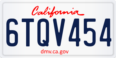 CA license plate 6TQV454