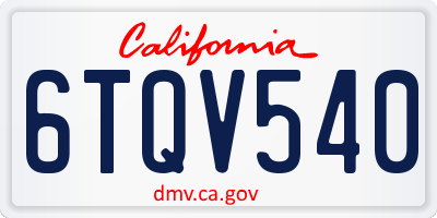 CA license plate 6TQV540