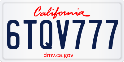 CA license plate 6TQV777