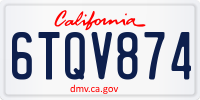 CA license plate 6TQV874