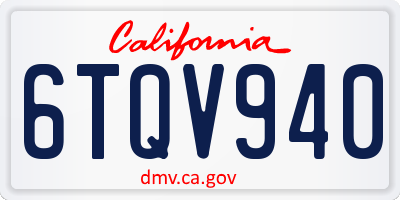 CA license plate 6TQV940