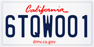 CA license plate 6TQW001