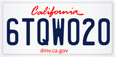 CA license plate 6TQW020