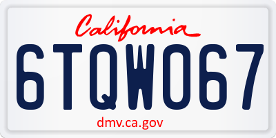 CA license plate 6TQW067