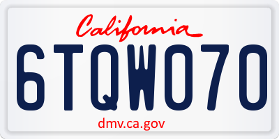 CA license plate 6TQW070