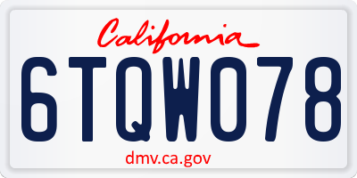 CA license plate 6TQW078