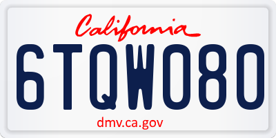 CA license plate 6TQW080