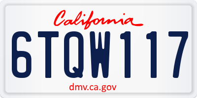 CA license plate 6TQW117