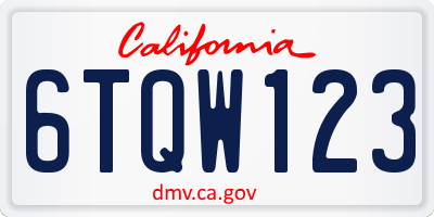 CA license plate 6TQW123