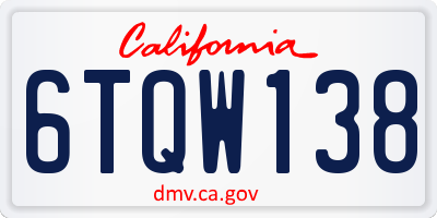 CA license plate 6TQW138