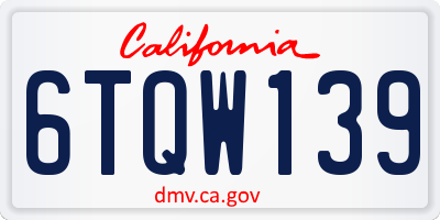CA license plate 6TQW139
