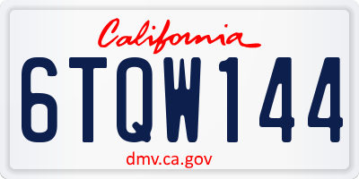 CA license plate 6TQW144