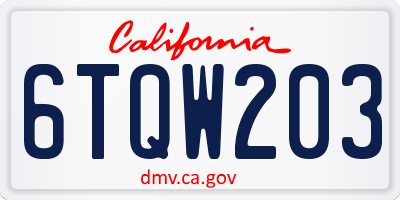 CA license plate 6TQW203