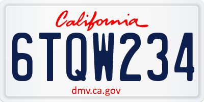 CA license plate 6TQW234