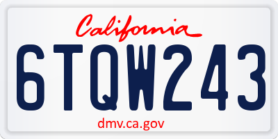 CA license plate 6TQW243