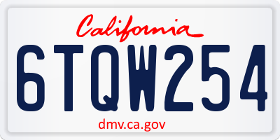 CA license plate 6TQW254