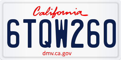 CA license plate 6TQW260