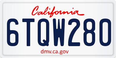 CA license plate 6TQW280