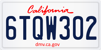 CA license plate 6TQW302