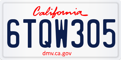 CA license plate 6TQW305