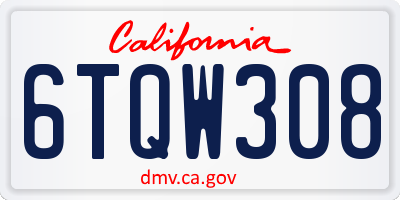 CA license plate 6TQW308