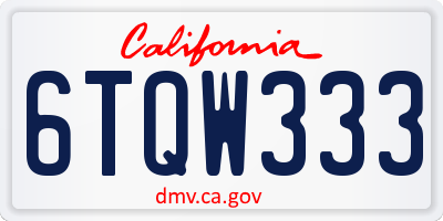 CA license plate 6TQW333