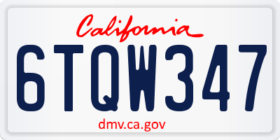 CA license plate 6TQW347